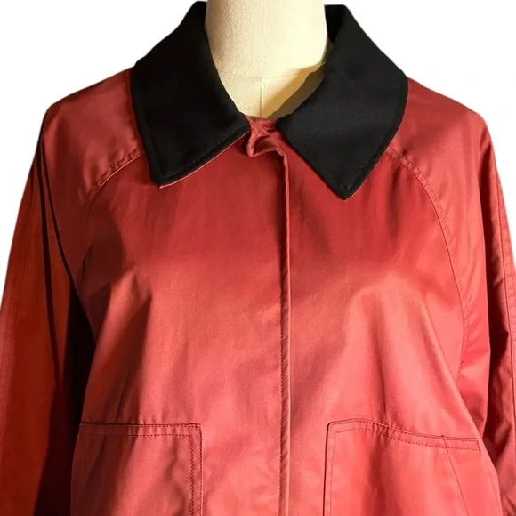 ZARA NWT Waxed Red Barn Jacket With Contrasting Black Collar in Sz XL - Picture 10 of 11